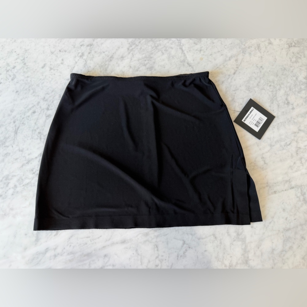 Norma Kamali Side Slit Mini Skirt Black L 36 NWT
